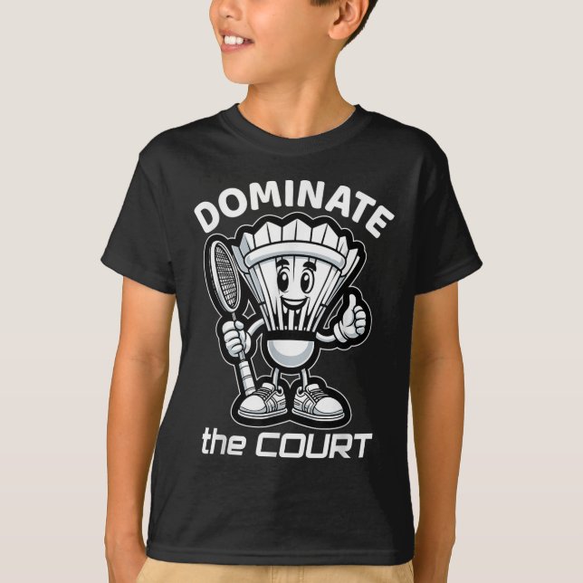 Badminton Forever Tecknad Shuttle and Racket Graph T Shirt (Framsida)