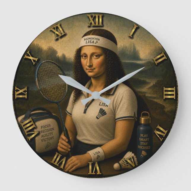 Badminton Funny Mona Lisa Sports Gift Stor Klocka (Framsida)