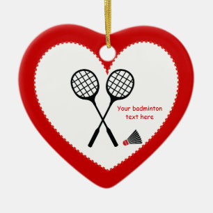 Badminton gifts, racquet and shuttlecock custom julgransprydnad keramik