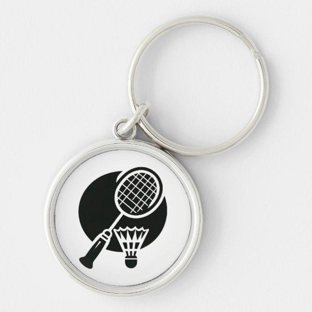 Badminton Grafik Rund Silverfärgad Nyckelring (Framsidan)