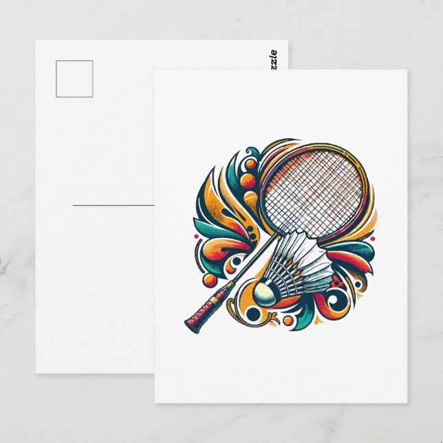 Badminton Grafik Vykort (Fram/baksida)
