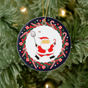 Badminton Holiday Present Keramisk Ornament