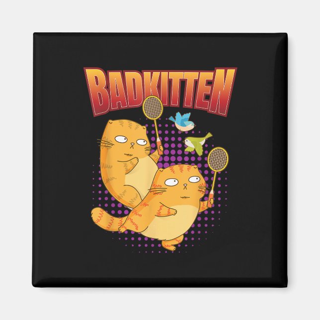Badminton I Badkitten Cat i Badminton Racket Shutt Magnet (Framsidan)