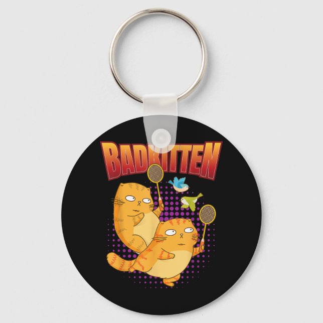 Badminton I Badkitten Cat i Badminton Racket Shutt Nyckelring (Framsida)