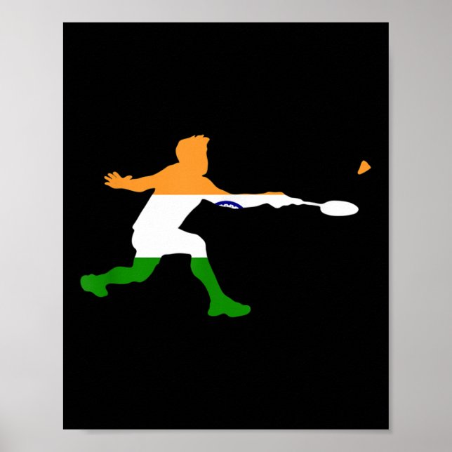 Badminton Indian Flagga Racquet Shuttle Manar Play Poster (Framsidan)