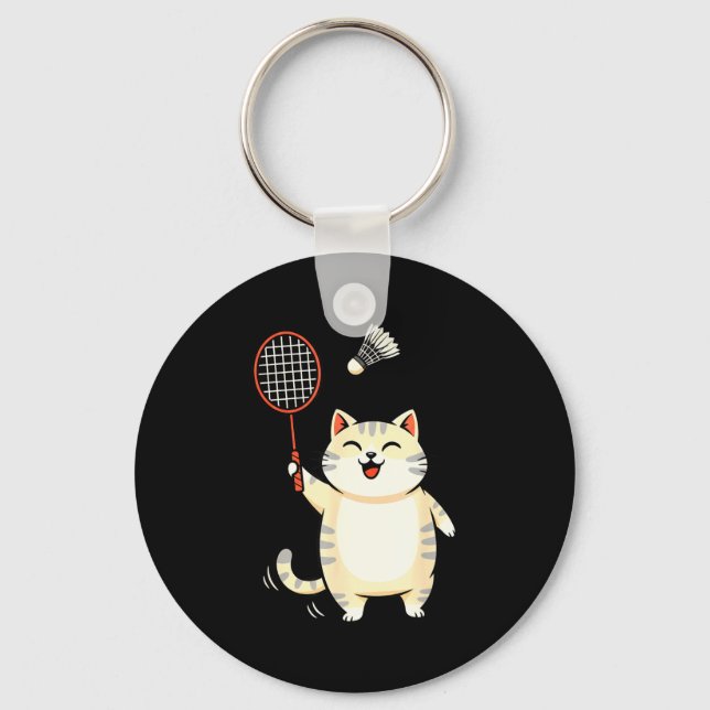Badminton Katt Tecknad Konst, Rolig Katt Design Fö Nyckelring (Framsida)