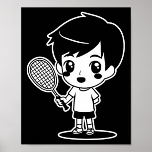 Badminton Kid Tecknad Racquet Sport Shuttle Poster