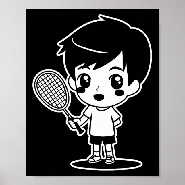 Badminton Kid Tecknad Racquet Sport Shuttle Poster (Framsidan)
