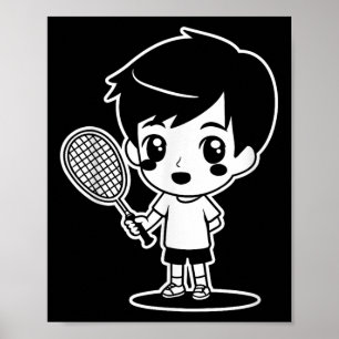 Badminton Kid Tecknad Racquet Sport Shuttle Poster