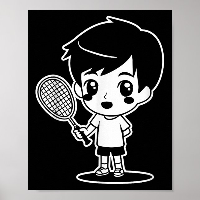 Badminton Kid Tecknad Racquet Sport Shuttle Poster (Framsidan)