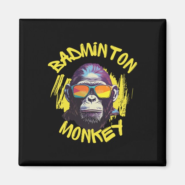 Badminton Monkey med Racquet Shuttle Jungle Sport Magnet (Framsidan)