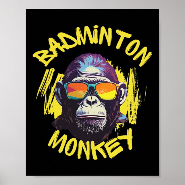 Badminton Monkey med Racquet Shuttle Jungle Sport Poster (Framsidan)