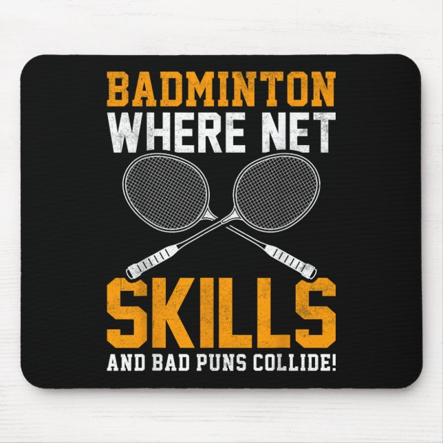 Badminton Nätfärdigheter Dåliga Puns Kolliderar Ba Musmatta (Framsidan)