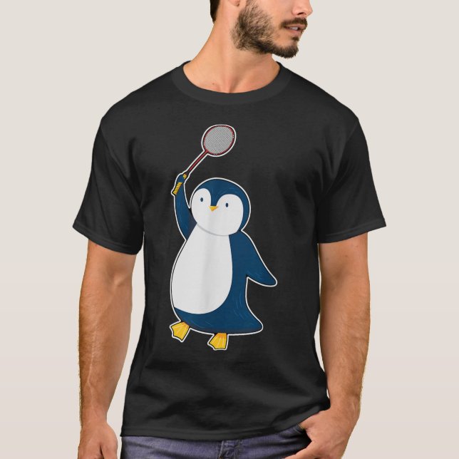 Badminton Och Fjäderbollsspelande Pingvin  T Shirt (Framsida)
