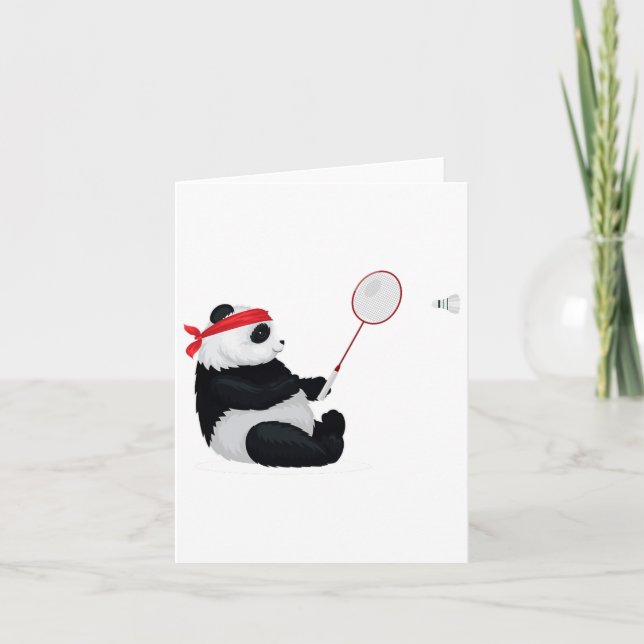 Badminton Panda Funny Sweet Sport Humor Shuttle an Kort (Framsida)