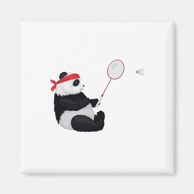 Badminton Panda Funny Sweet Sport Humor Shuttle an Magnet (Framsidan)