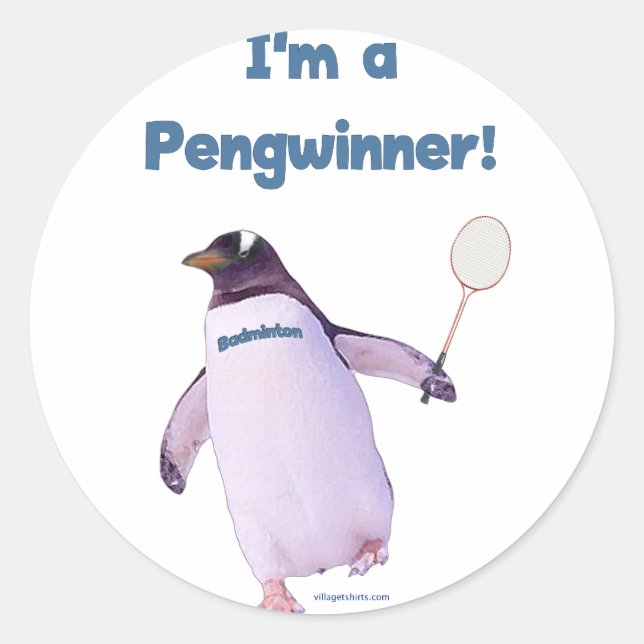 Badminton Penguin Runt Klistermärke (Framsida)