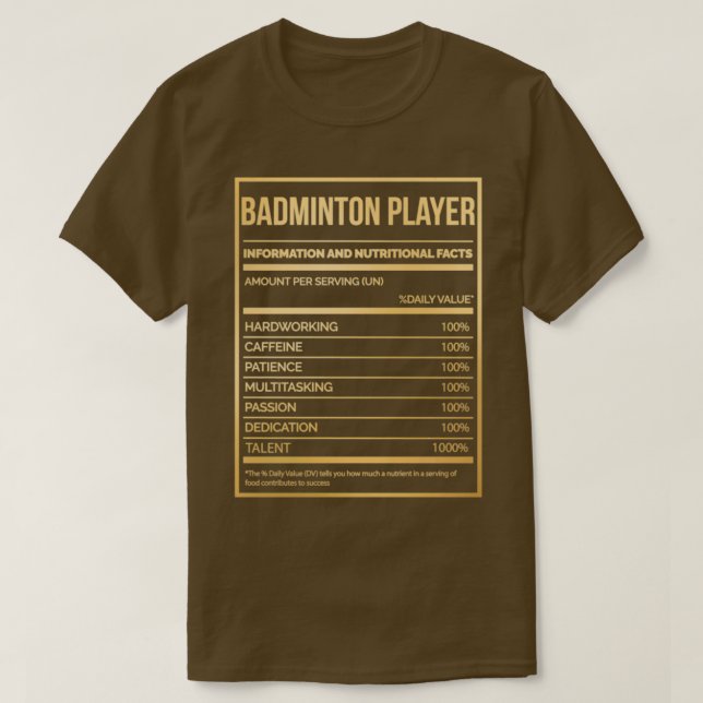Badminton Player Funny Badminton Nutrition Label I T Shirt (Design framsida)