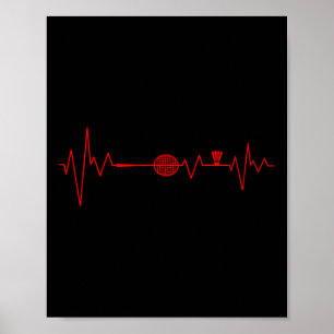 Badminton Player Heartslag Racket Shuttle Sports Poster