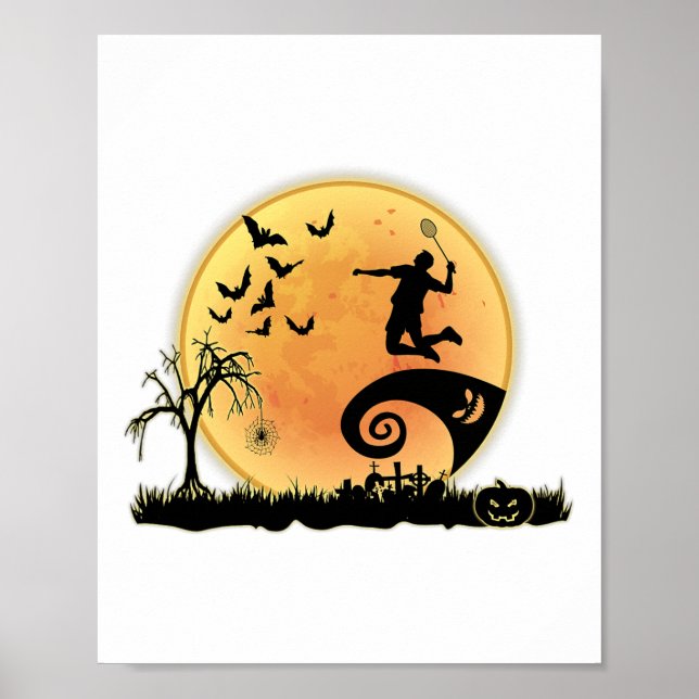 Badminton Player och Måne Silhouette Halloween Cos Poster (Framsidan)