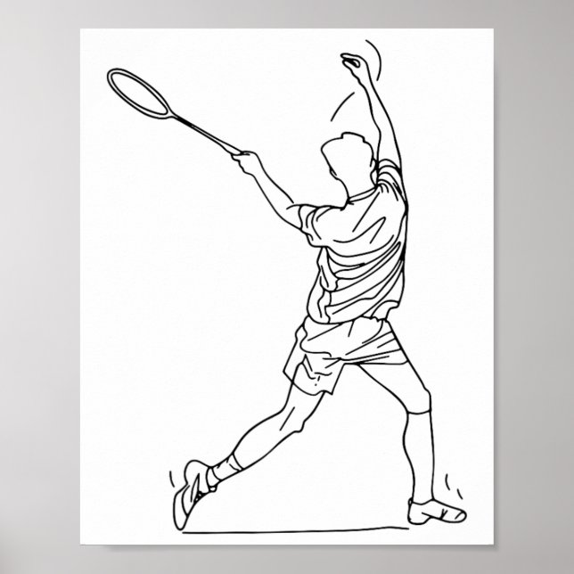 Badminton Player Teckning skyttelspel för pojkar Poster (Framsidan)