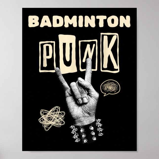 Badminton Punk Rock N Roll Racket Shuttle Sport Poster (Framsidan)
