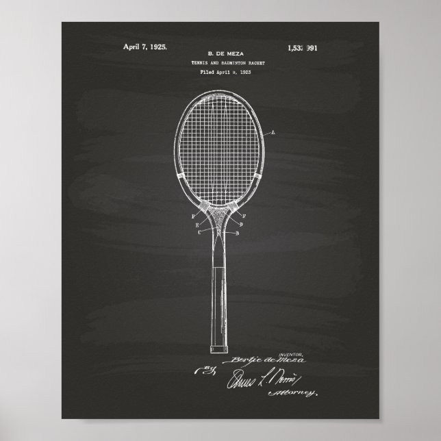 Badminton Racket 1925 Patent Art Chalkboard Poster (Framsidan)
