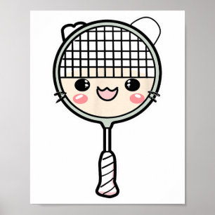 Badminton Racket Tecknad Ansikte Shuttle Player Poster