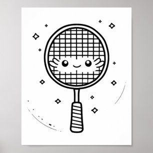 Badminton Racket Tecknad Shuttle Poster