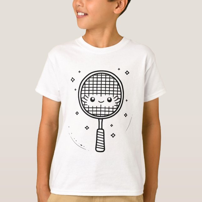 Badminton Racket Tecknad Shuttle T Shirt (Framsida)