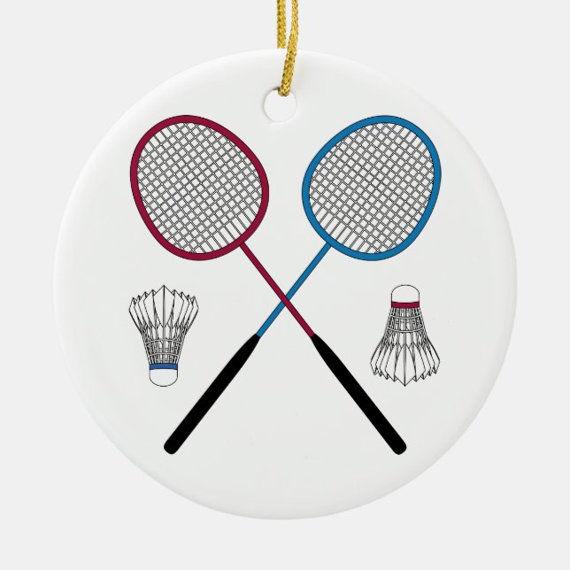 Badminton Rackets Birdies Shuttlecocks Julgransprydnad Keramik (Framsidan)