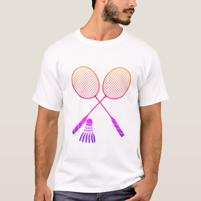 Badminton Rackets Shuttlecock Birdie Ombre T Shirt (Framsida)
