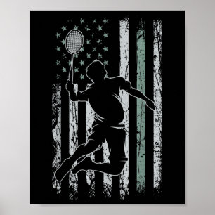 Badminton Retro USA flagga skyttel 4:e juli Badmi Poster