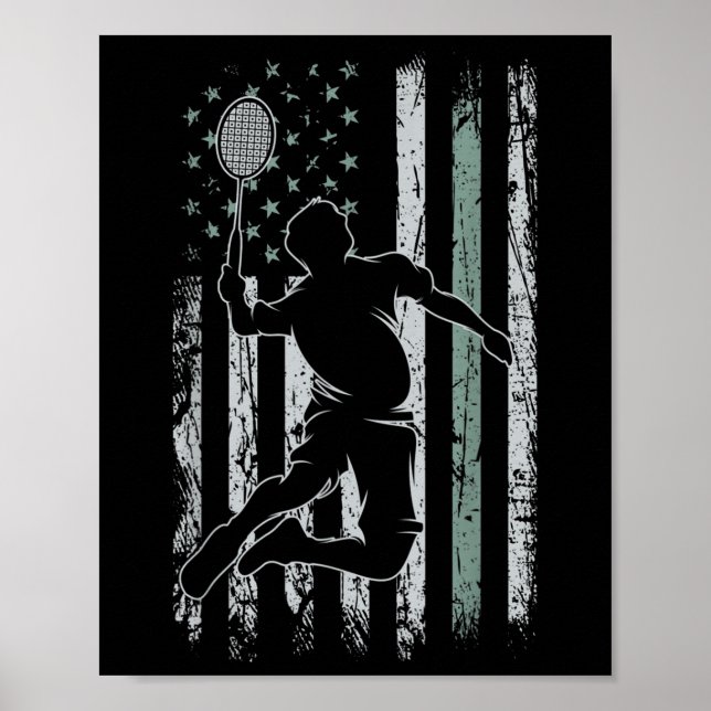 Badminton Retro USA flagga skyttel 4:e juli Badmi Poster (Framsidan)