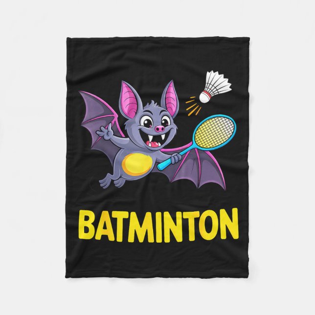 Badminton – Rolig Tecknad Fladdermus Spelar Badmin Fleecefilt (Framsidan)
