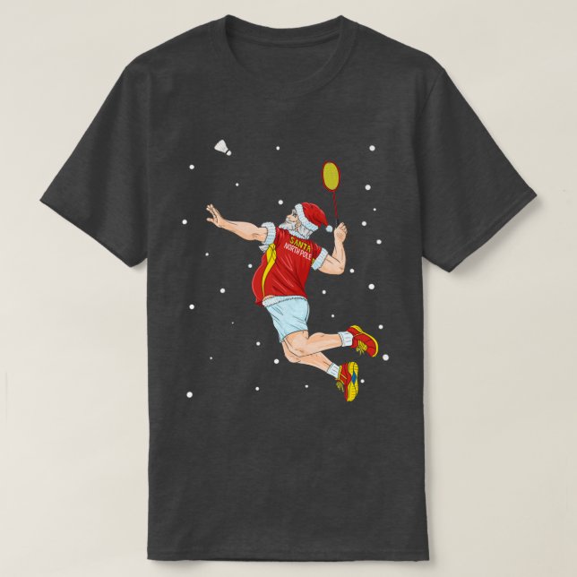 Badminton Santa Claus Shuttlecock Christmas T Shirt (Design framsida)