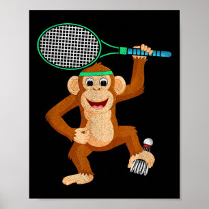 Badminton Schimpans Djur Sport Humor Tröja Present Poster