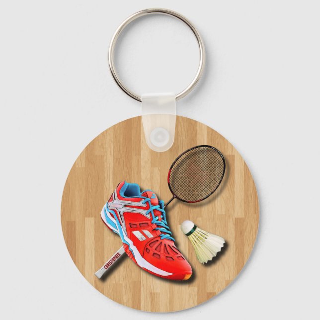 Badminton Shoe Racket Shuttlecock med ditt namn Nyckelring (Framsida)
