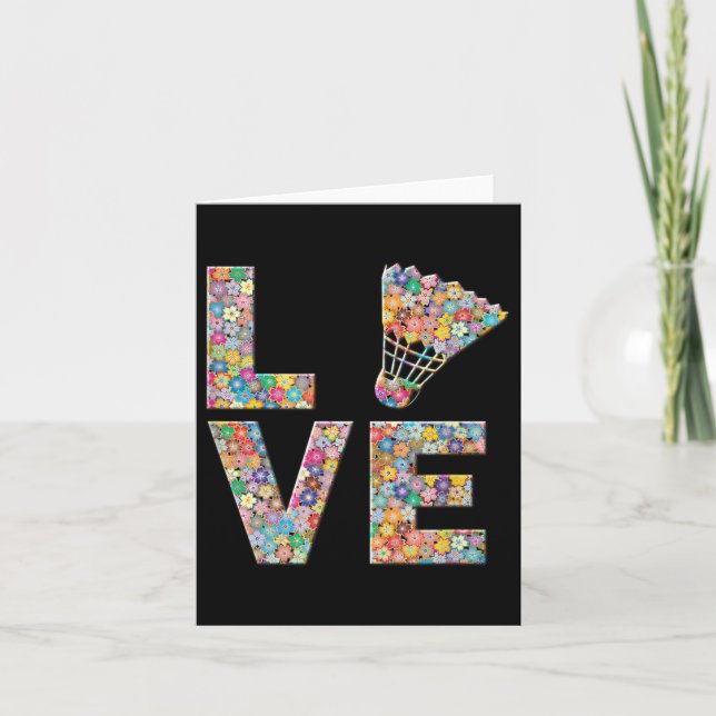 Badminton Shuttle Boll Kärlek Flowers Kort (Framsida)