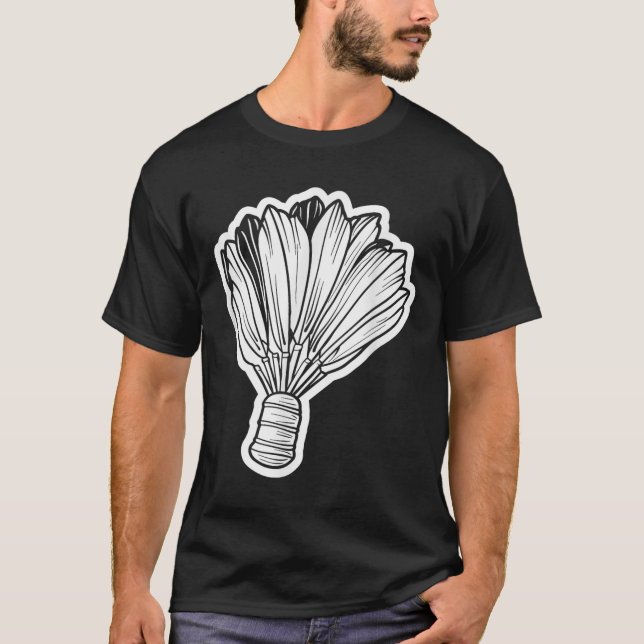 Badminton Shuttle Line Art T Shirt (Framsida)