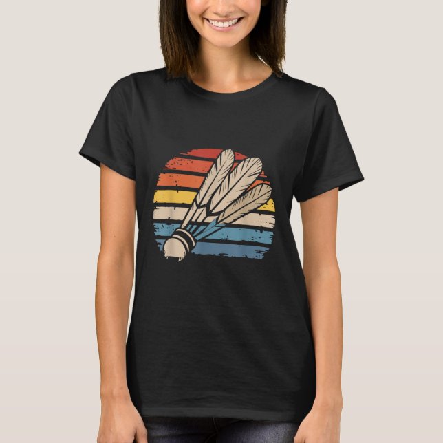 Badminton Shuttle Sunset Distress Funny Shuttle T Shirt (Framsida)