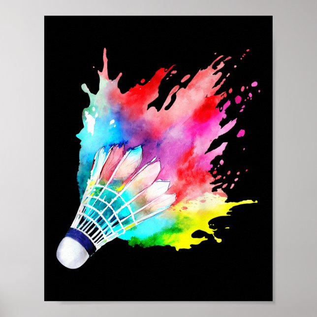 Badminton Shuttle Watercolor Player Gift Artistic Poster (Framsidan)