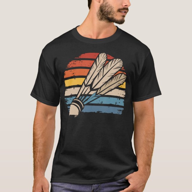Badminton Shuttlecock Sunset Distressed Funny Shut T Shirt (Framsida)