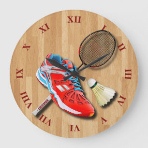Badminton skor racket Shuttlecock med ditt namn Stor Klocka