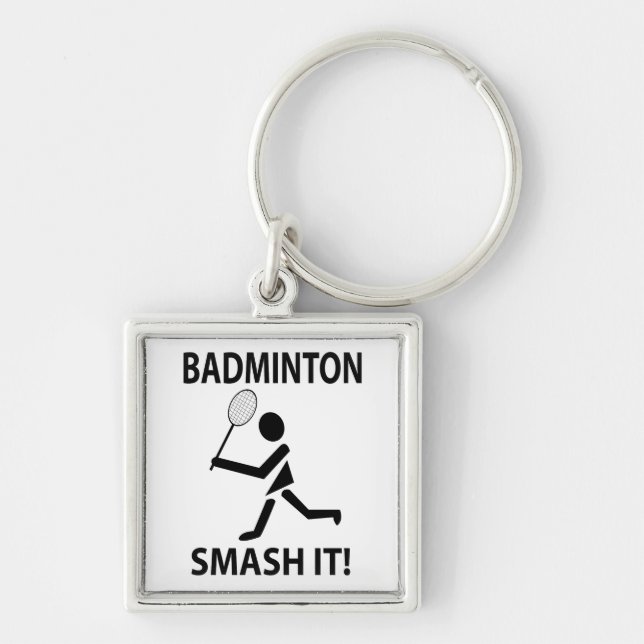 Badminton Smash It Sports Player Coach Badminton Fyrkantig Silverfärgad Nyckelring (Framsidan)