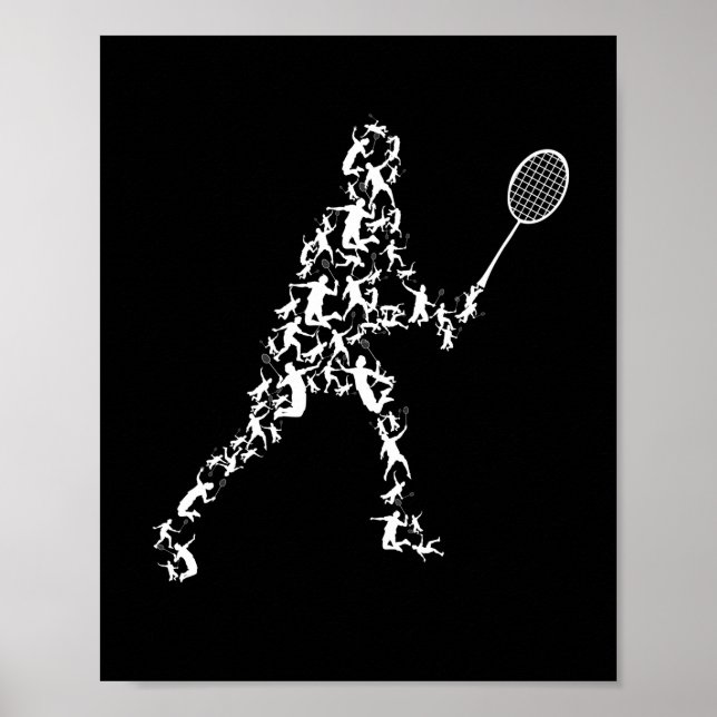 Badminton-spelare Silhouette Shuttlecock racket Poster (Framsidan)