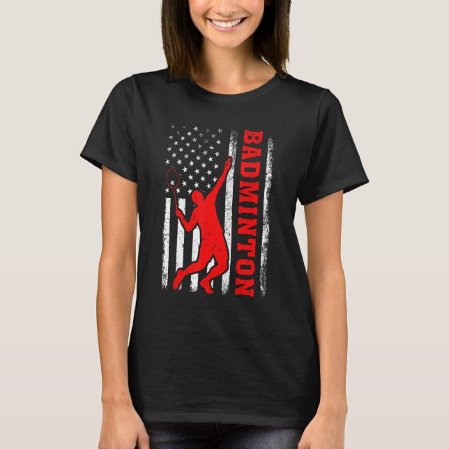 Badminton Sports American Flagga Badminton 4th of  T Shirt (Framsida)