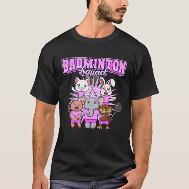 Badminton Squad Cute Animals Shuttlecock T Shirt (Framsida)