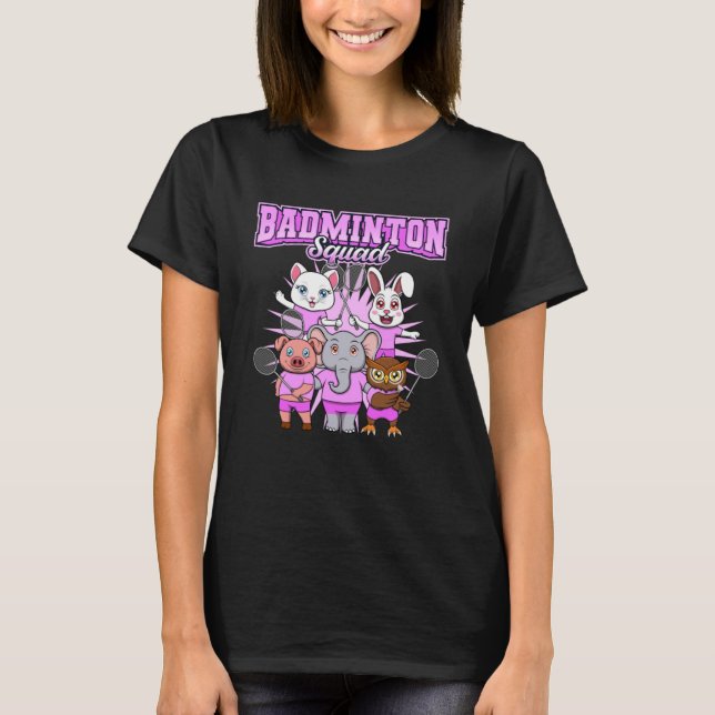 Badminton Squad Cute Animals Shuttlecock T Shirt (Framsida)