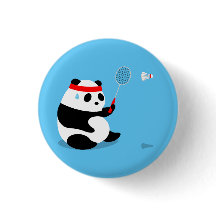 Badminton Sweaty Panda Button / Pin / Badge